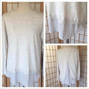 Loft Heather Grey Wool Blend/Chiffon Back Crossover Top SZ LP